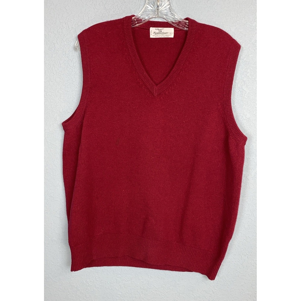 Vintage Scotsdoon Scottish 100% Lambswool Sweater Vest Red Pullover Men's Large‎